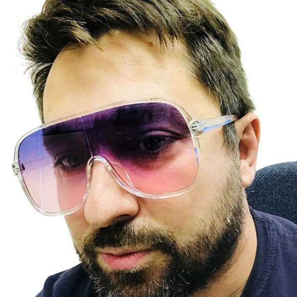 Aviator‎ Sunglasses Shield Visor Clear Frame Blue Pink Gradient Lens Oversized - Picture 1 of 3